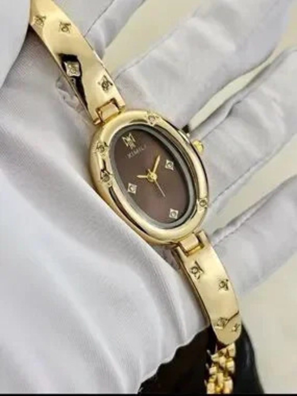 Anthropologie Gold-Tone Bracelet Watch with Brown Dial